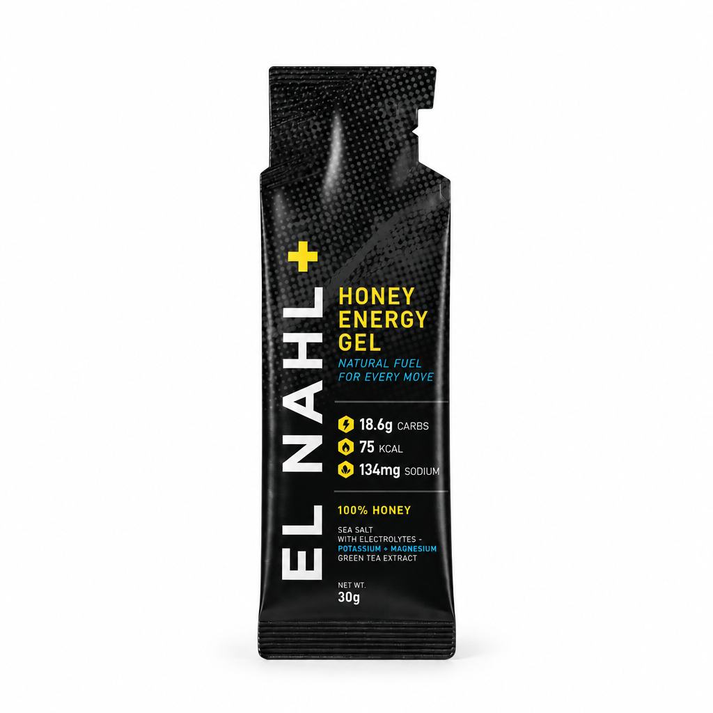Single honey energy drink sachet on a clean white background